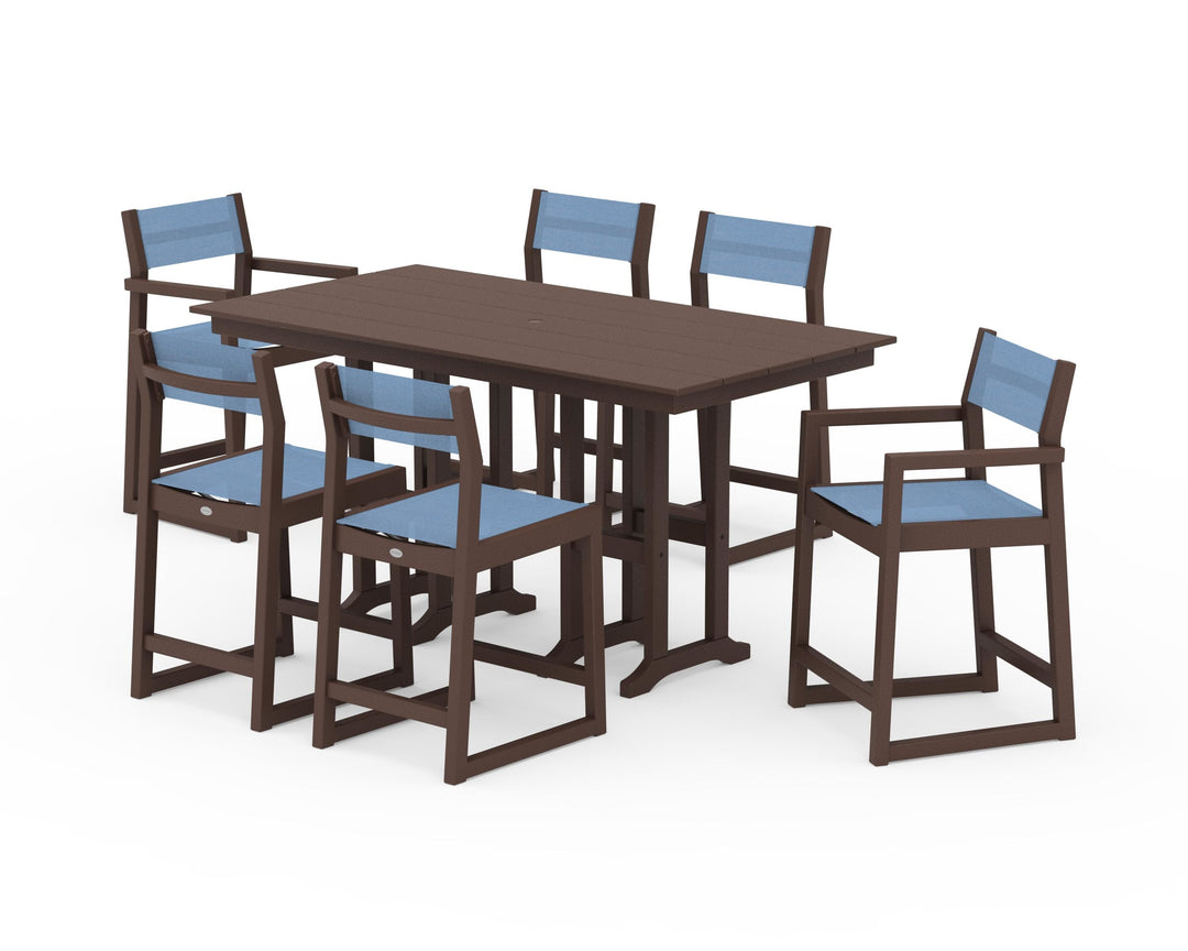 POLYWOOD® EDGE Sling 7-Piece Farmhouse Counter Set with Trestle Legs