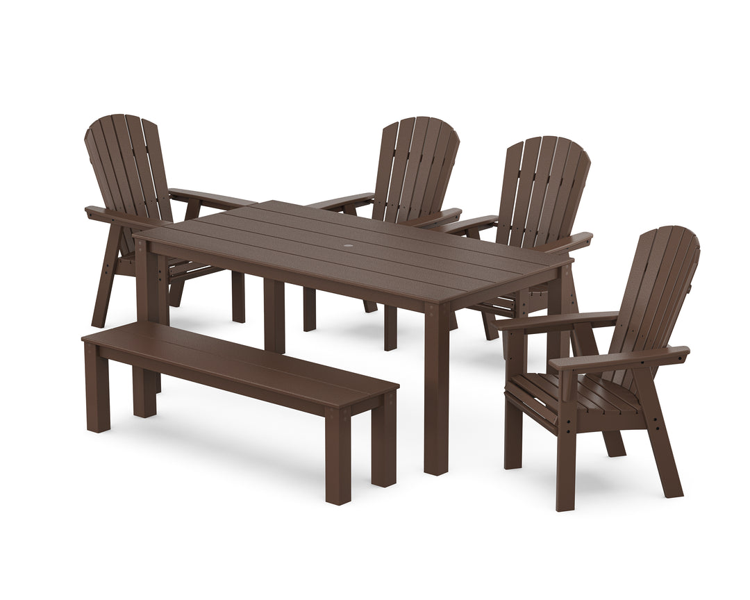 POLYWOOD® Nautical Curveback Adirondack 6-Piece Parsons Dining Set with Bench