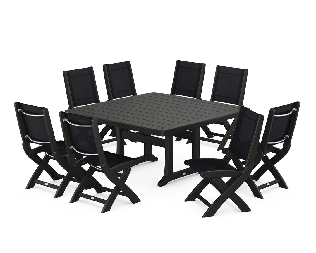 POLYWOOD® Coastal Folding Side Chair 9-Piece Dining Set with Trestle Legs
