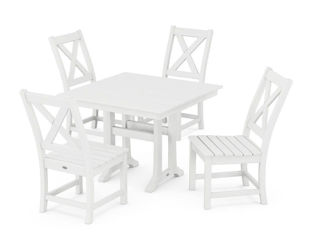 POLYWOOD® Braxton Side Chair 5-Piece Farmhouse Dining Set With Trestle Legs