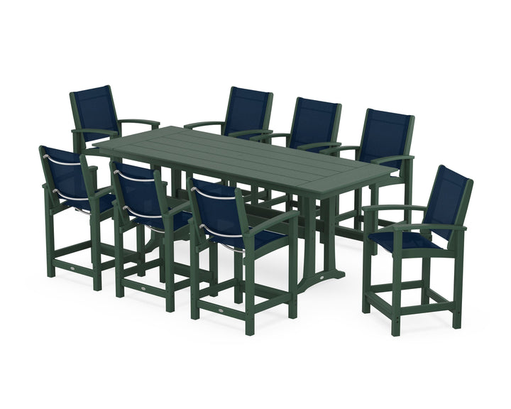 POLYWOOD® Coastal 9-Piece Farmhouse Counter Set with Trestle Legs