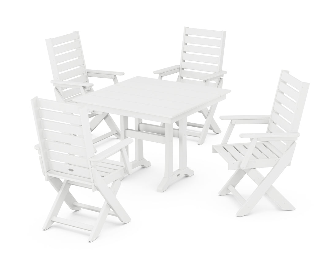 POLYWOOD® Captain Folding Chair 5-Piece Farmhouse Dining Set With Trestle Legs