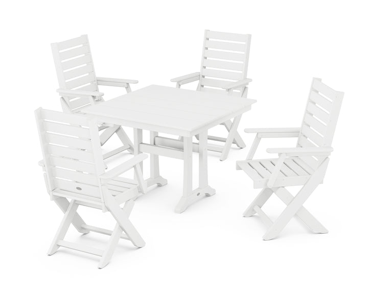 POLYWOOD® Captain Folding Chair 5-Piece Farmhouse Dining Set With Trestle Legs