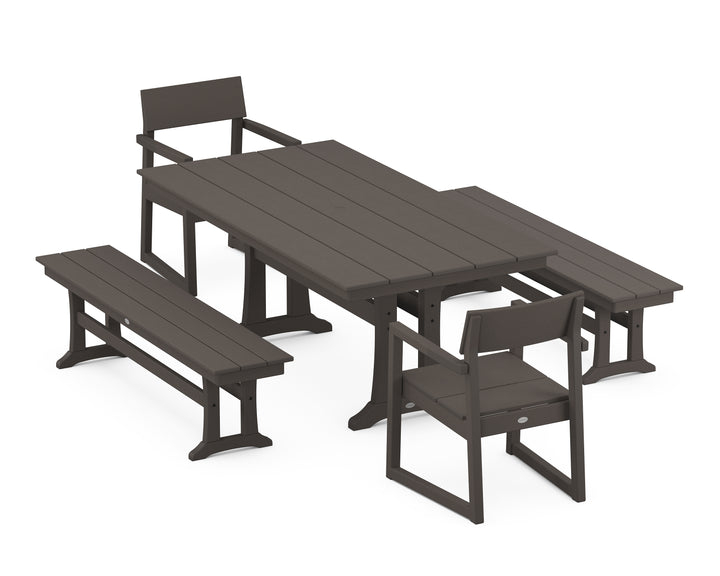 POLYWOOD® EDGE 5-Piece Farmhouse Dining Set With Trestle Legs