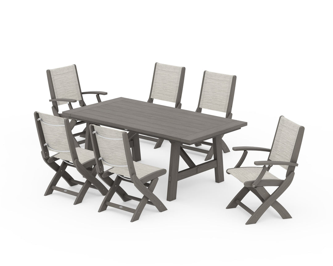 POLYWOOD® Coastal Folding Chair 7-Piece Rustic Farmhouse Dining Set