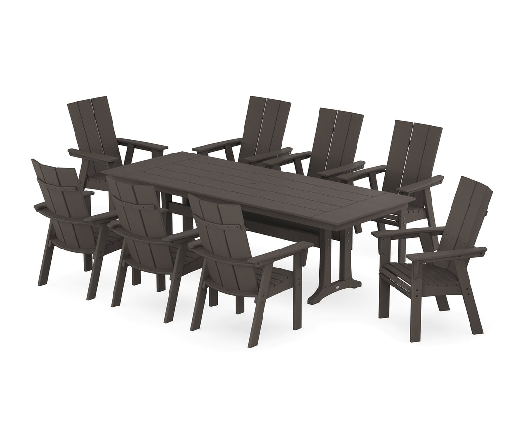 POLYWOOD® Modern Curveback Adirondack 9-Piece Farmhouse Dining Set with Trestle Legs