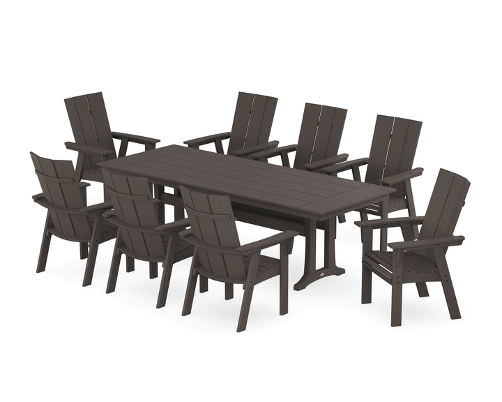 POLYWOOD® Modern Curveback Adirondack 9-Piece Farmhouse Dining Set with Trestle Legs