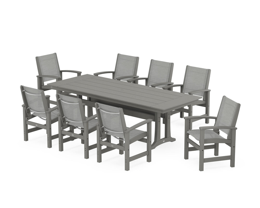 POLYWOOD® Coastal 9-Piece Farmhouse Dining Set with Trestle Legs