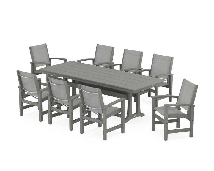 POLYWOOD® Coastal 9-Piece Farmhouse Dining Set with Trestle Legs