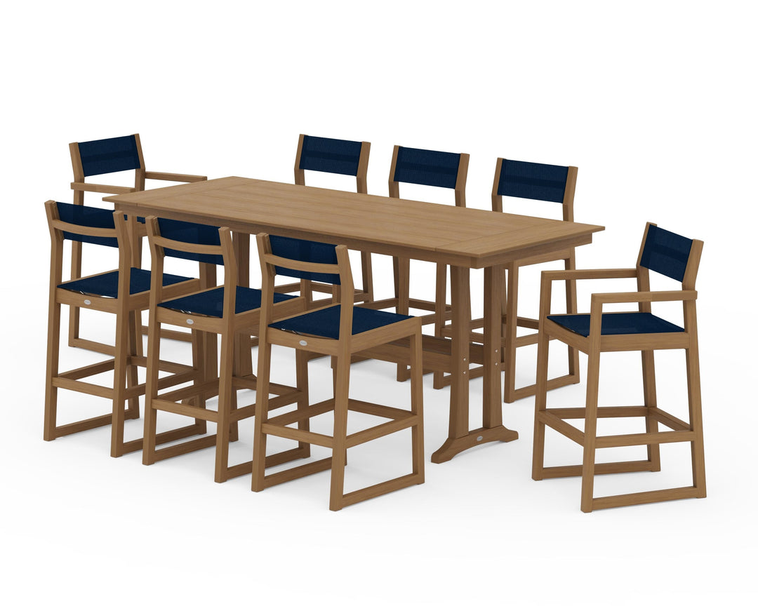 POLYWOOD® EDGE Sling 9-Piece Farmhouse Bar Set with Trestle Legs