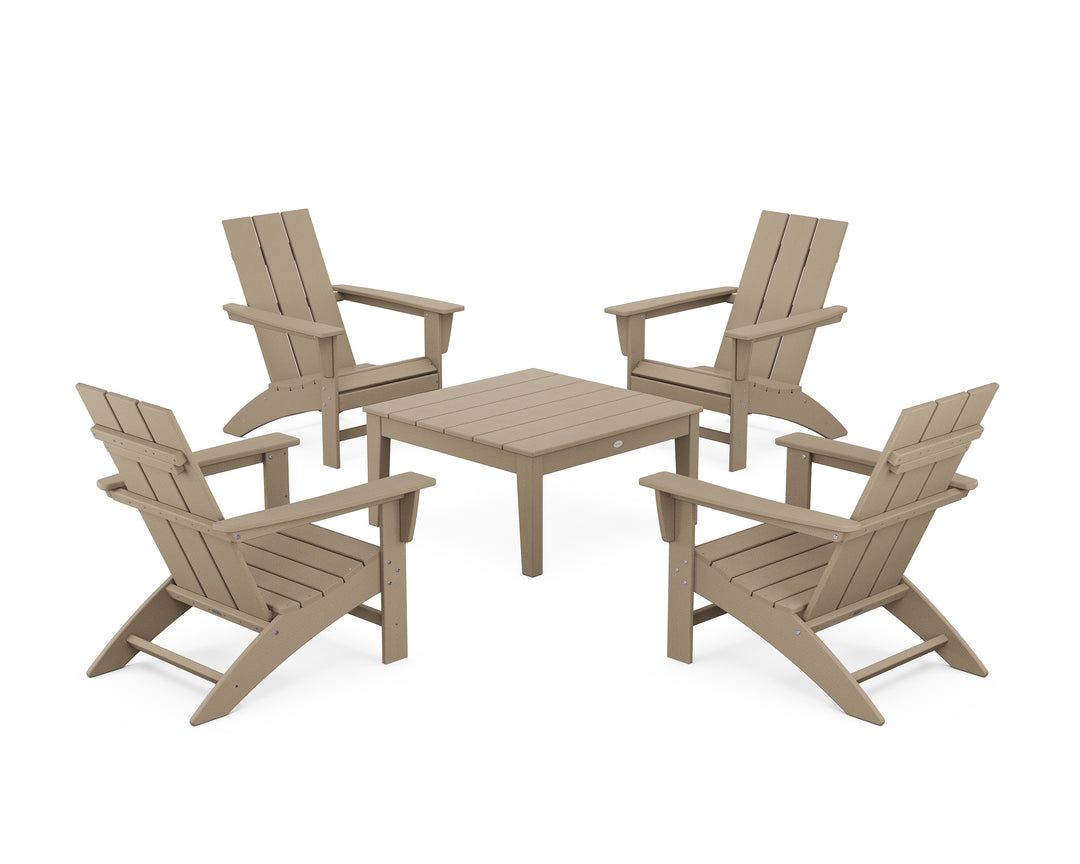 POLYWOOD® 5-Piece Modern Adirondack Chair Conversation Set with 36" Conversation Table