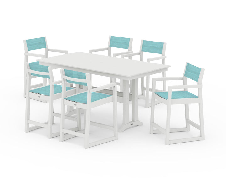 POLYWOOD® EDGE Sling Arm Chair 7-Piece Farmhouse Counter Set with Trestle Legs