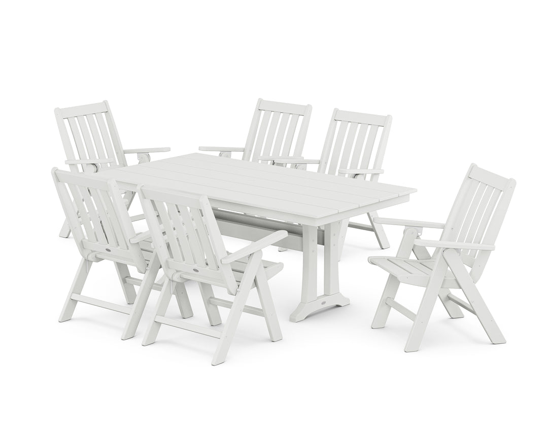 POLYWOOD® Vineyard Folding Chair 7-Piece Farmhouse Dining Set with Trestle Legs