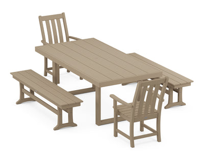 Vineyard 5-Piece Dining Set with Benches