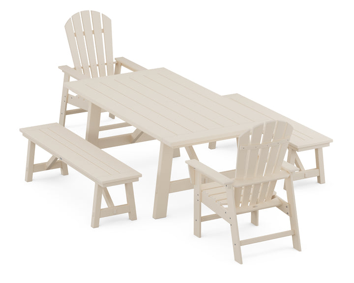 POLYWOOD® South Beach 5-Piece Rustic Farmhouse Dining Set With Benches