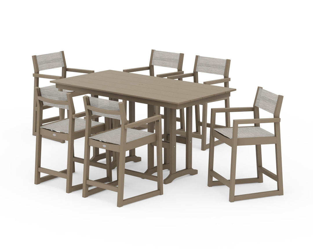 POLYWOOD® EDGE Sling Arm Chair 7-Piece Farmhouse Counter Set