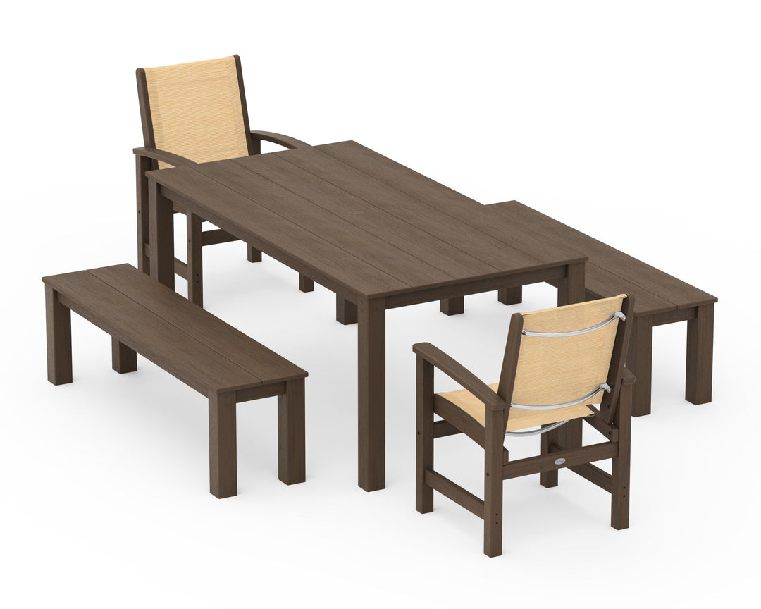 POLYWOOD® Coastal 5-Piece Parsons Dining Set with Benches