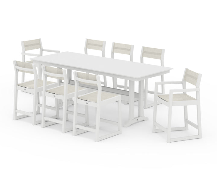 POLYWOOD® EDGE Sling 9-Piece Farmhouse Counter Set with Trestle Legs