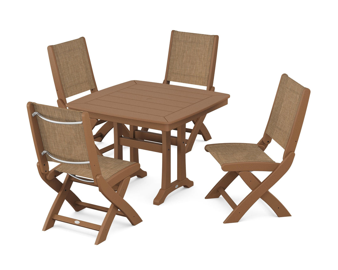 POLYWOOD® Coastal Folding Side Chair 5-Piece Dining Set with Trestle Legs