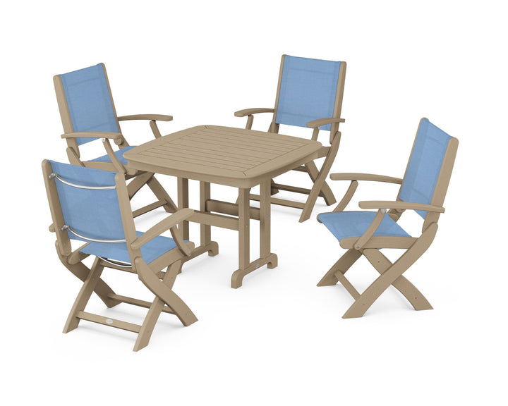 POLYWOOD® Coastal Folding Chair 5-Piece Dining Set