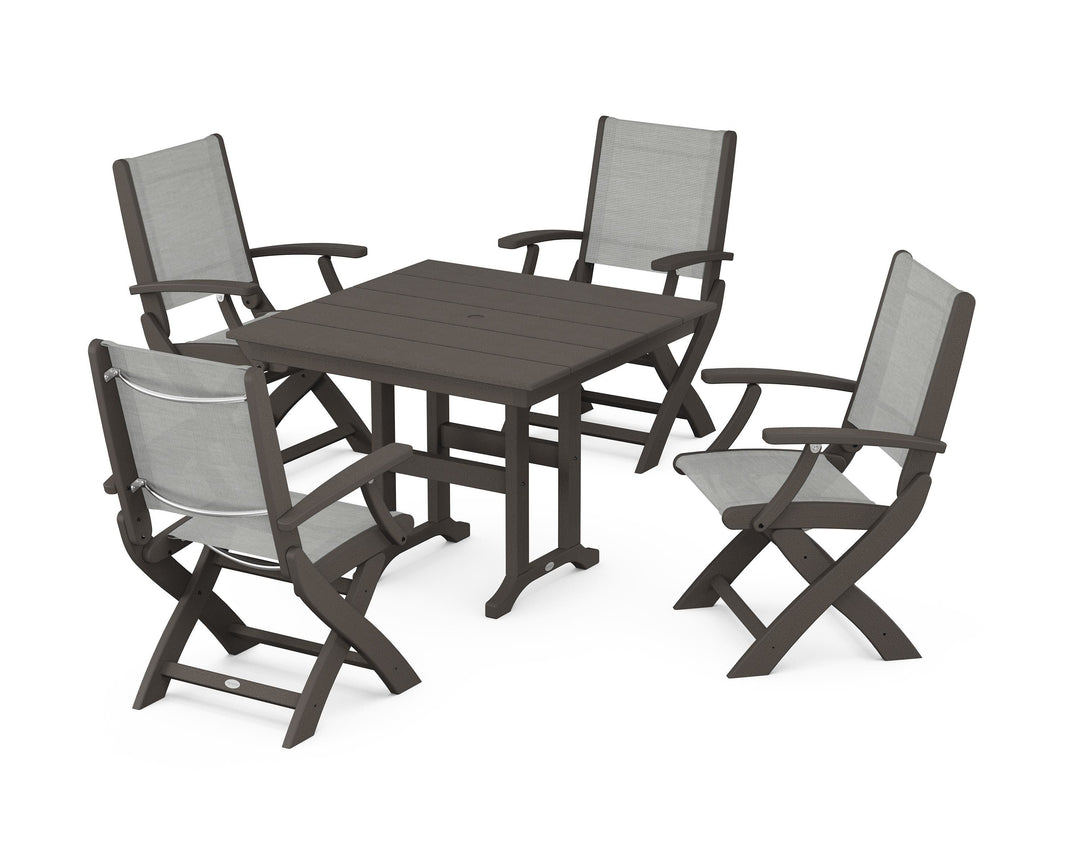 POLYWOOD® Coastal Folding Chair 5-Piece Farmhouse Dining Set