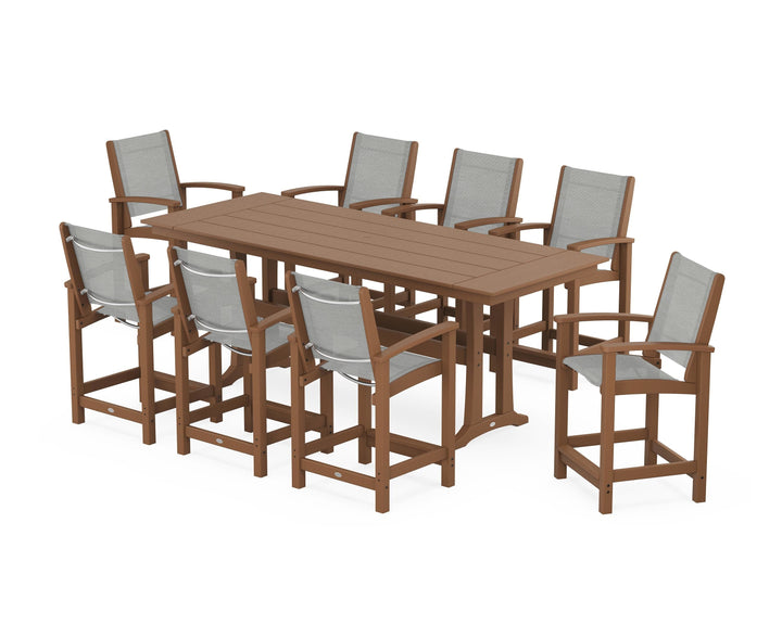 POLYWOOD® Coastal 9-Piece Farmhouse Counter Set with Trestle Legs