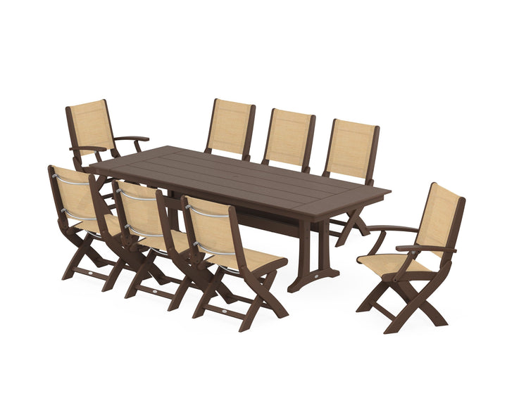 POLYWOOD® Coastal 9-Piece Folding Dining Chair Farmhouse Dining Set with Trestle Legs