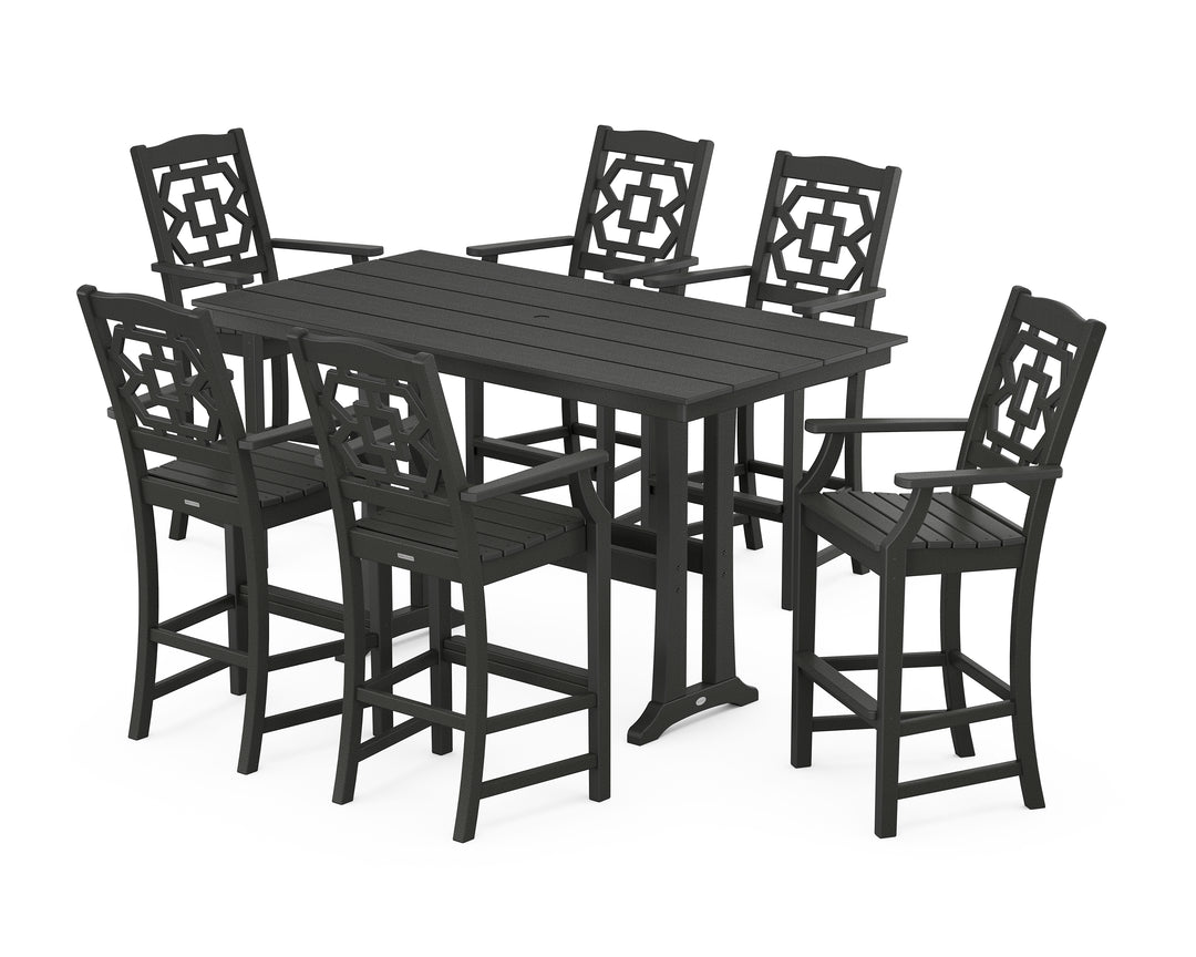 Martha Stewart by POLYWOOD® Chinoiserie Arm Chair 7-Piece Farmhouse Bar Set with Trestle Legs