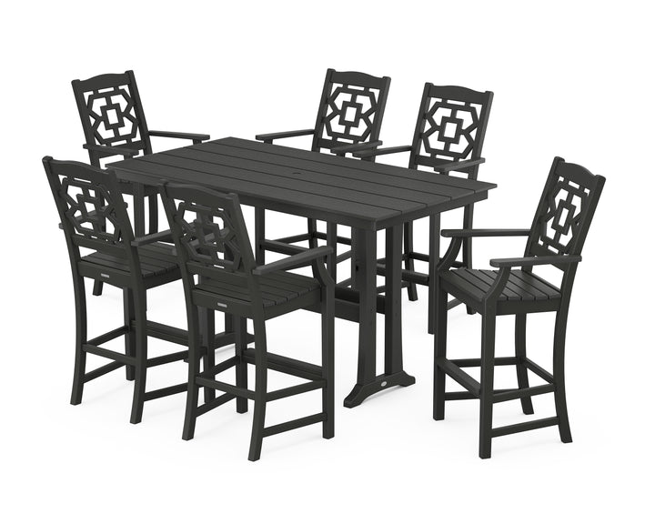 Martha Stewart by POLYWOOD® Chinoiserie Arm Chair 7-Piece Farmhouse Bar Set with Trestle Legs