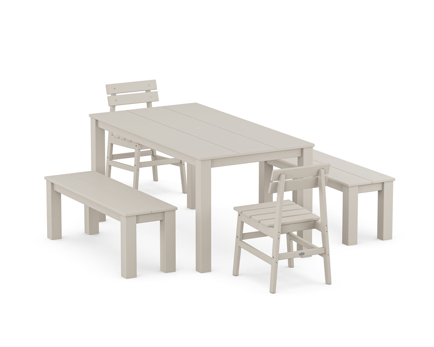 Modern Studio Plaza Chair 5-Piece Parsons Dining Set with Benches