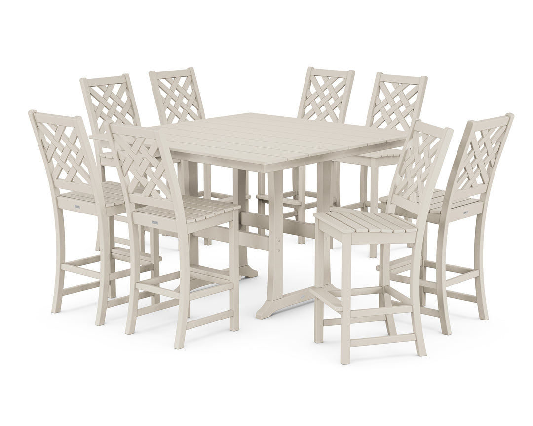 Country Living Wovendale Side Chair 9-Piece Square Farmhouse Bar Set with Trestle Legs