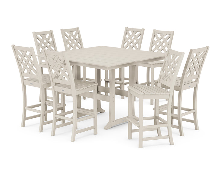 Country Living Wovendale Side Chair 9-Piece Square Farmhouse Bar Set with Trestle Legs