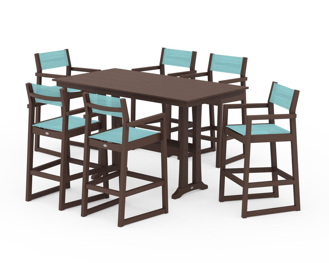 POLYWOOD® EDGE Sling Arm Chair 7-Piece Farmhouse Bar Set with Trestle Legs