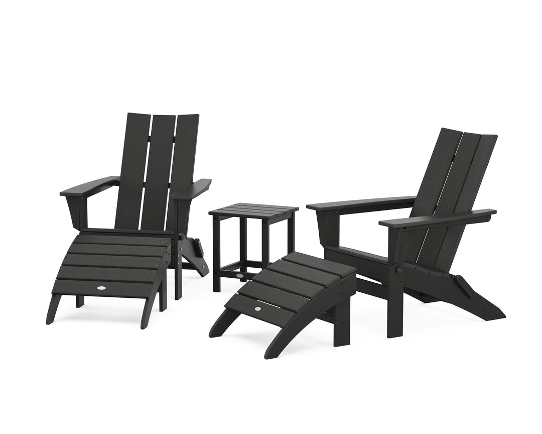 POLYWOOD® Modern Folding Adirondack Chair 5-Piece Set with Ottomans and 18" Side Table