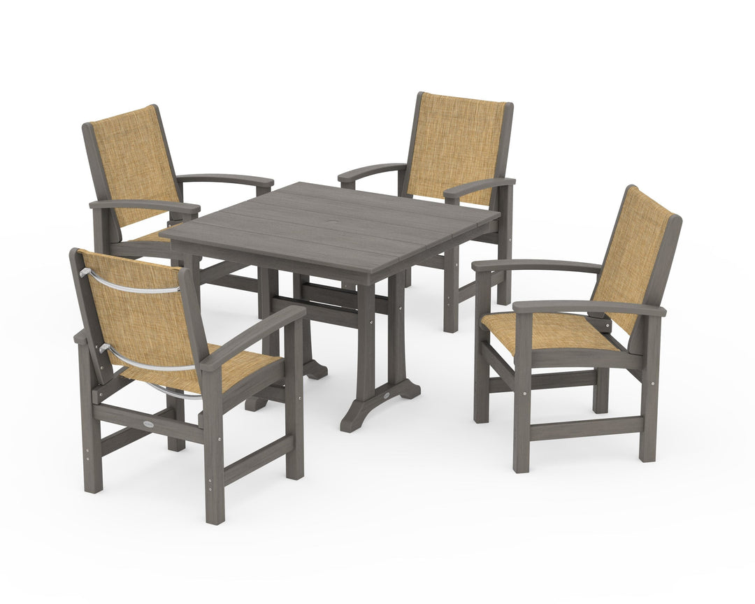 POLYWOOD® Coastal 5-Piece Farmhouse Dining Set With Trestle Legs