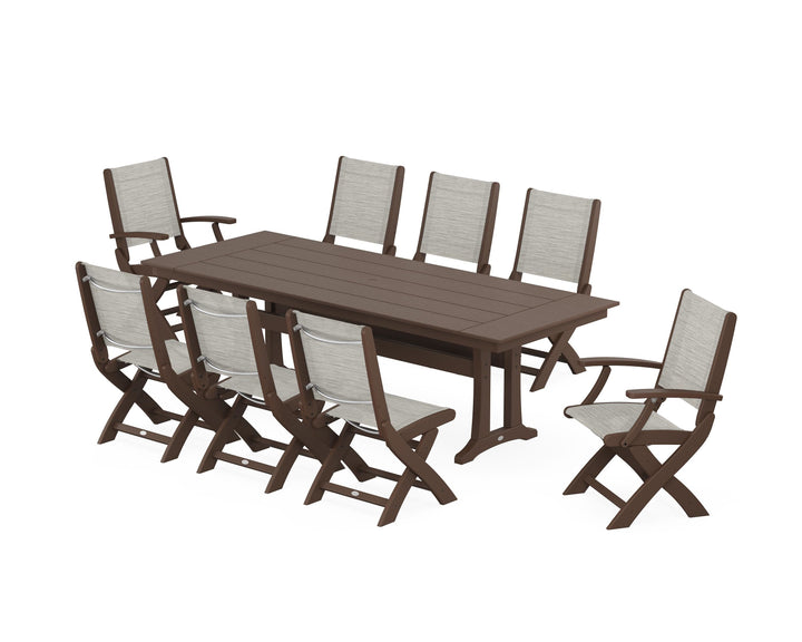 POLYWOOD® Coastal 9-Piece Folding Dining Chair Farmhouse Dining Set with Trestle Legs
