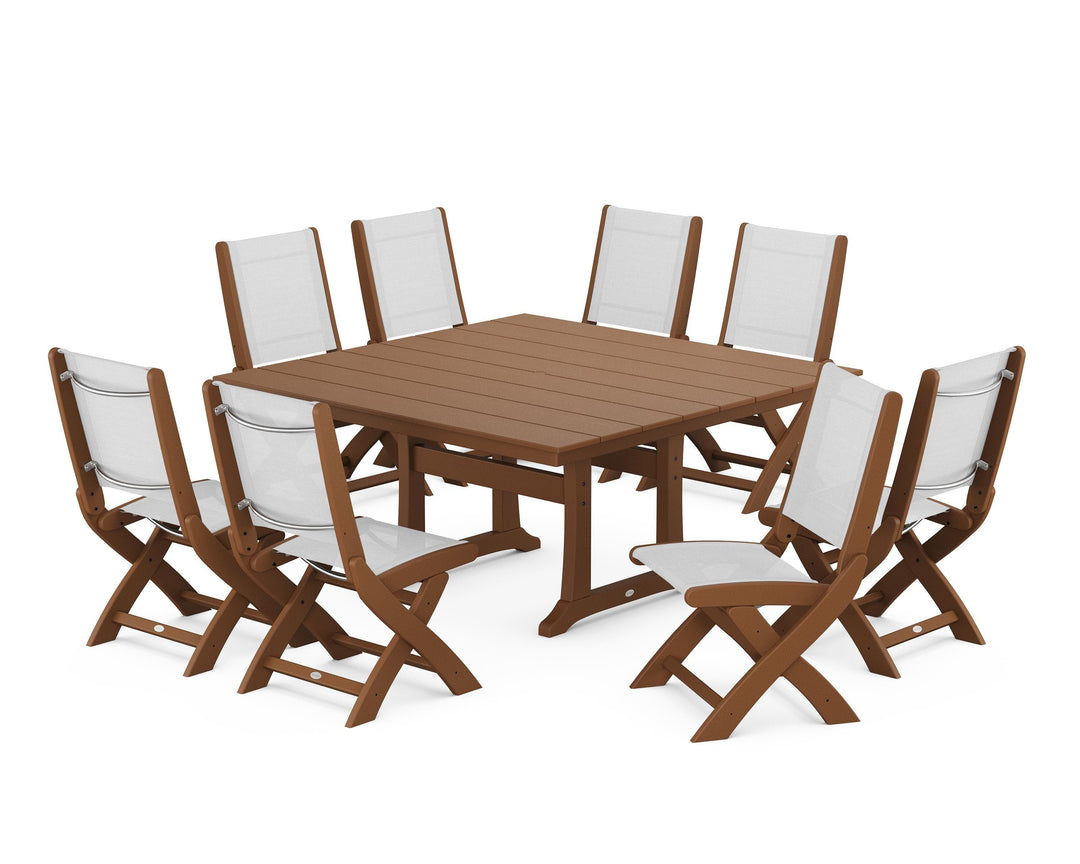 POLYWOOD® Coastal Folding Side Chair 9-Piece Farmhouse Dining Set