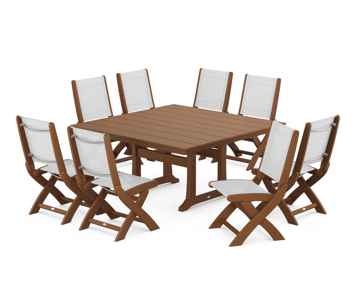 POLYWOOD® Coastal Folding Side Chair 9-Piece Farmhouse Dining Set