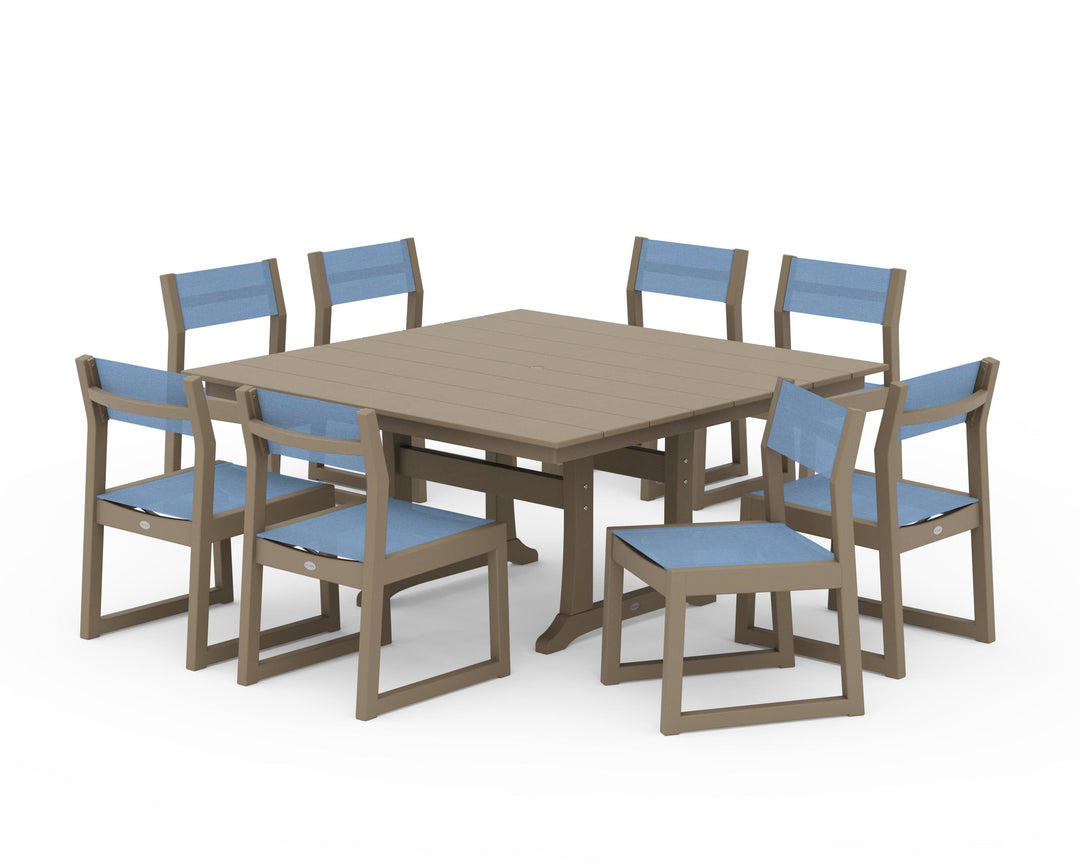 POLYWOOD® EDGE Sling Side Chair 9-Piece Farmhouse Trestle Dining Set