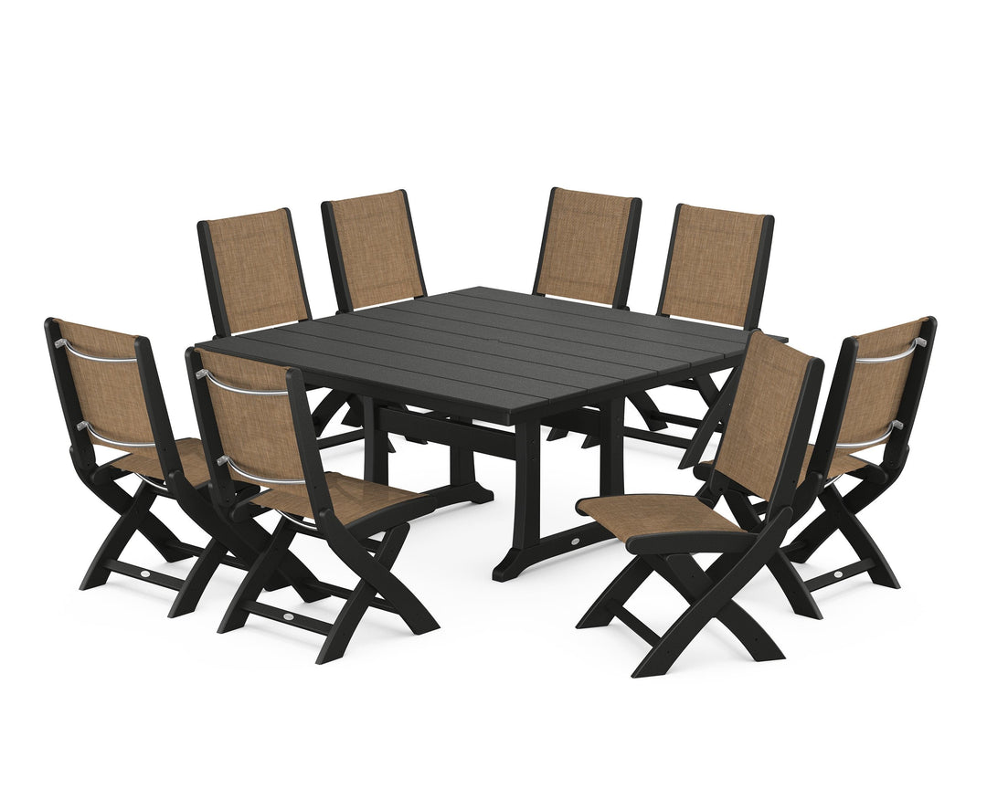 POLYWOOD® Coastal Folding Side Chair 9-Piece Farmhouse Dining Set