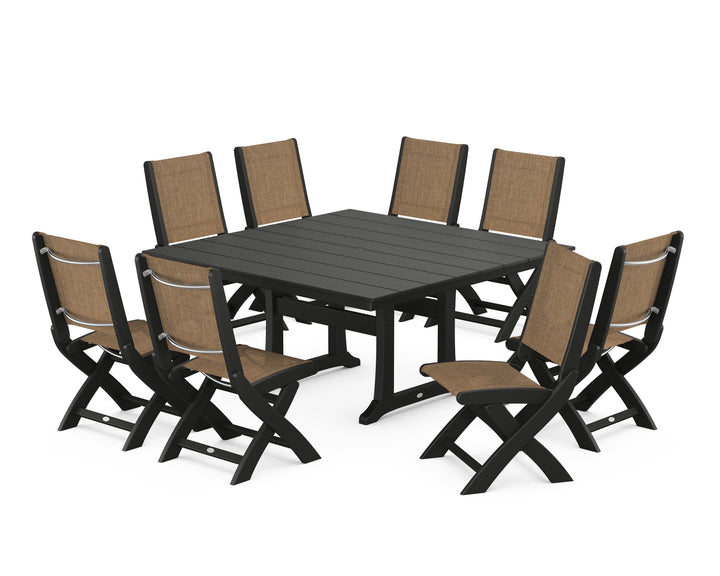 POLYWOOD® Coastal Folding Side Chair 9-Piece Farmhouse Dining Set
