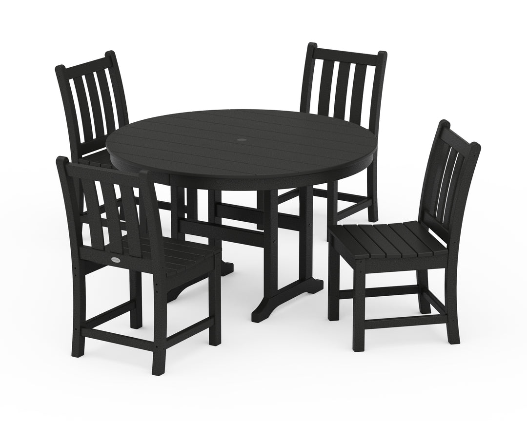 POLYWOOD® Traditional Garden Side Chair 5-Piece Round Farmhouse Dining Set