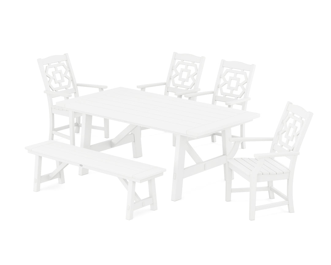 Martha Stewart by POLYWOOD® Chinoiserie 6-Piece Rustic Farmhouse Dining Set with Bench