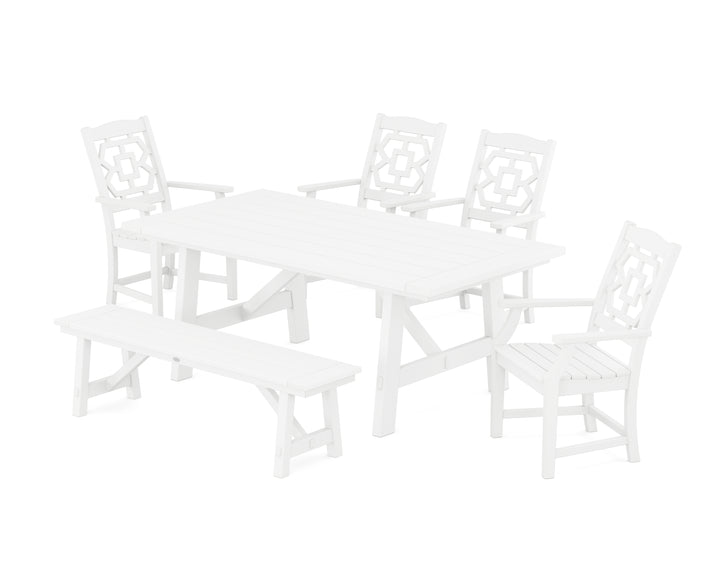 Martha Stewart by POLYWOOD® Chinoiserie 6-Piece Rustic Farmhouse Dining Set with Bench