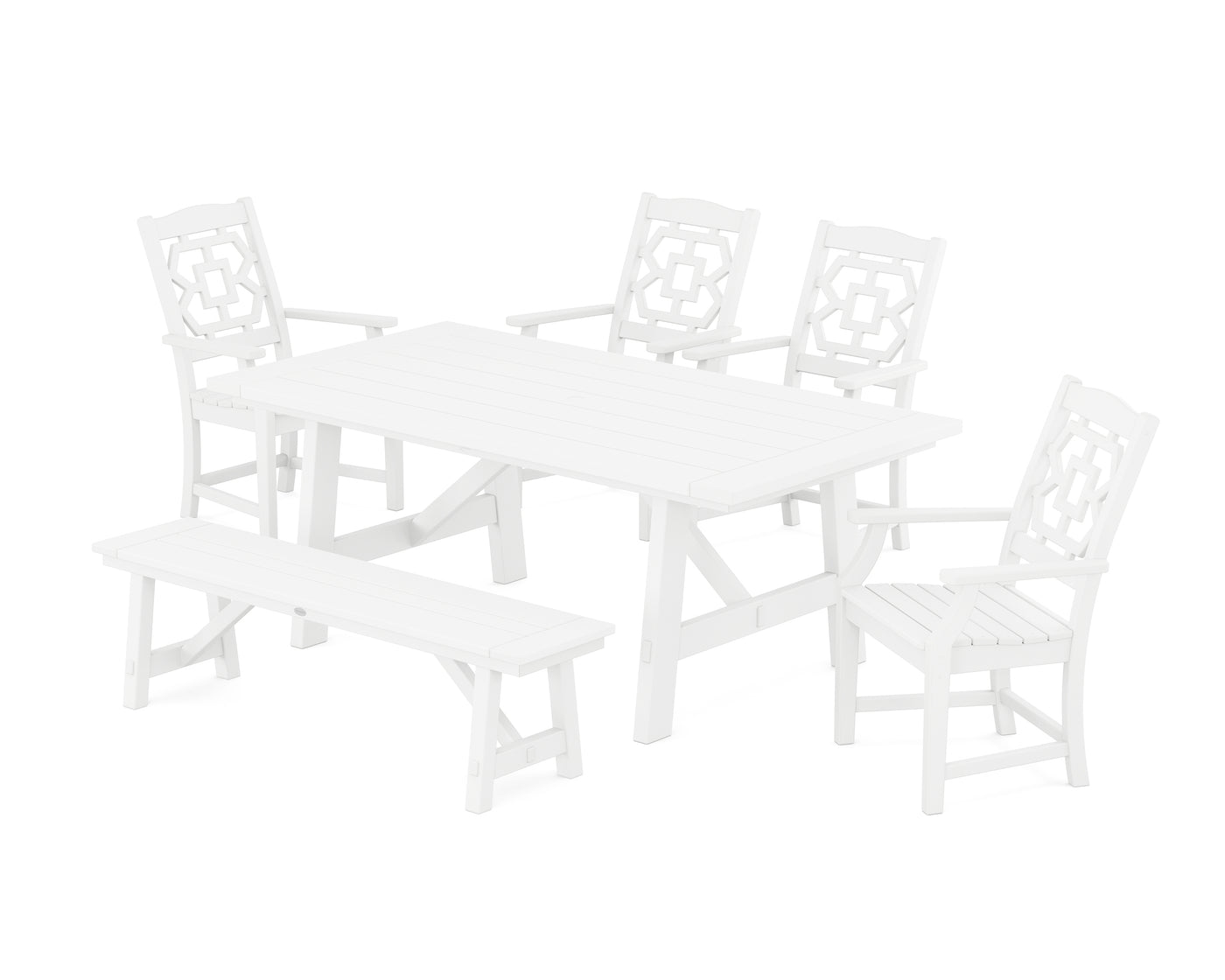 Chinoiserie 6-Piece Rustic Farmhouse Dining Set with Bench