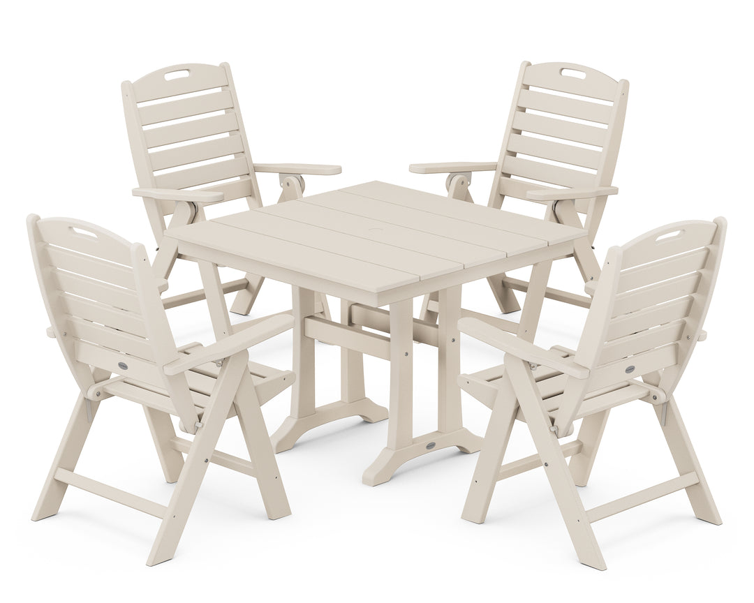 POLYWOOD® Nautical Folding Highback Chair 5-Piece Farmhouse Trestle Dining Set