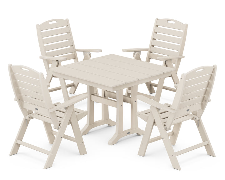 POLYWOOD® Nautical Folding Highback Chair 5-Piece Farmhouse Trestle Dining Set
