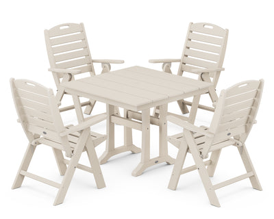 Nautical Folding Highback Chair 5-Piece Farmhouse Trestle Dining Set