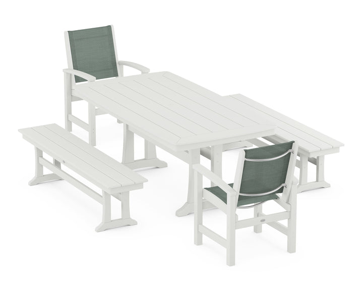 POLYWOOD® Coastal 5-Piece Dining Set with Trestle Legs and Benches