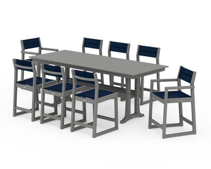 POLYWOOD® EDGE Sling 9-Piece Farmhouse Counter Set with Trestle Legs